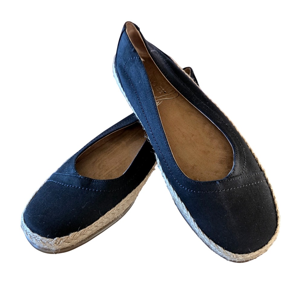 Classic Aerosoles Stitch N Turn Black Fabric Espadrille Flats Shoes Women's 9M